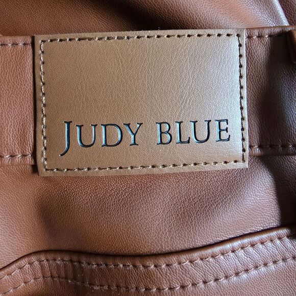 NWT Judy Blue 13/31 Faux Leather Pants Tummy Control Wide Leg Crop Camel Brown - Picture 12 of 14